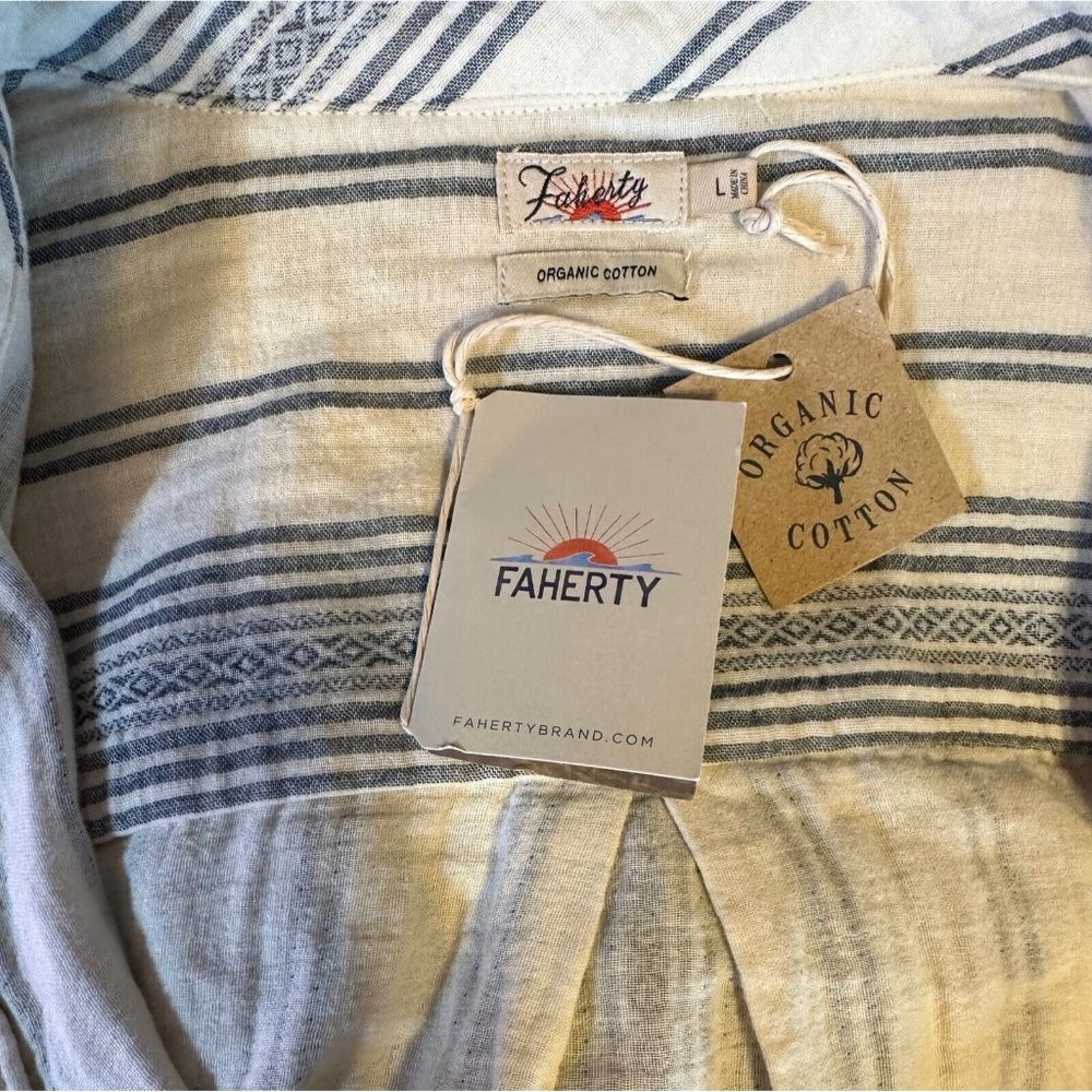 Faherty Dream Gauze Organic Cotton Iris In Cream Tidal Wave Dobby Dress Sz L NWT - Picture 11 of 15